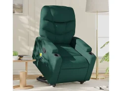 Poltrona Confortável | Poltrona reclinável elevatória de massagens tecido verde-escuro SHL46462