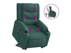 Poltrona Confortável | Poltrona reclinável elevatória de massagens tecido verde-escuro SHL892494