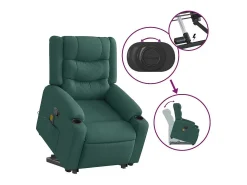 Poltrona Confortável | Poltrona reclinável elevatória de massagens tecido verde-escuro SHL892494