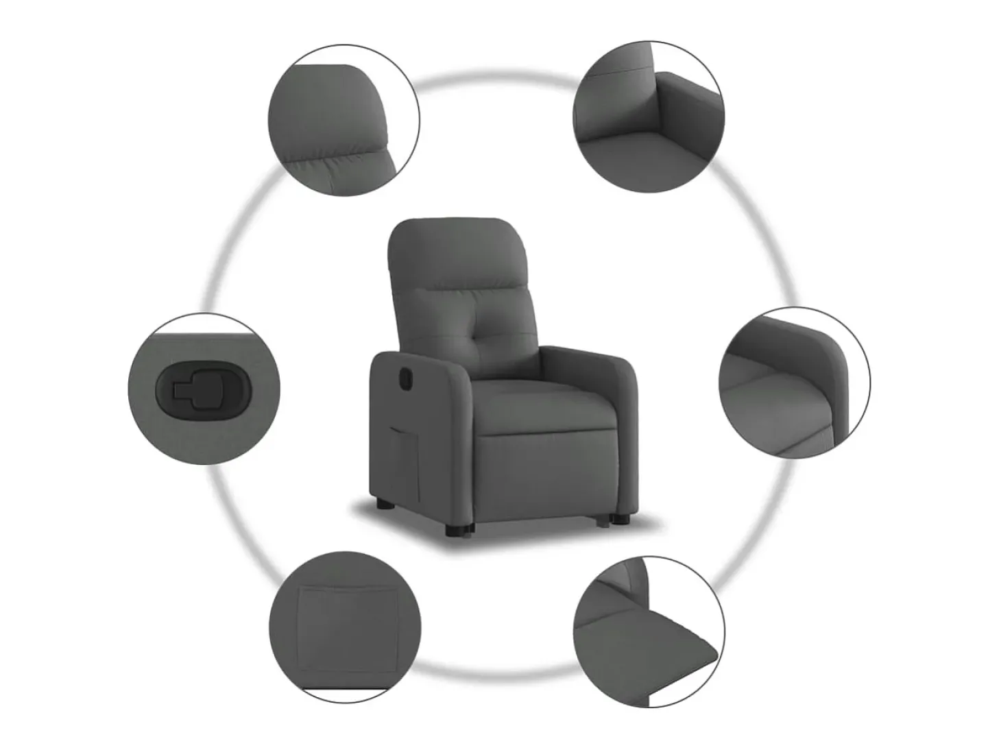 Poltrona Confortável | Poltrona reclinável elevatória tecido cinzento-escuro SHL561540