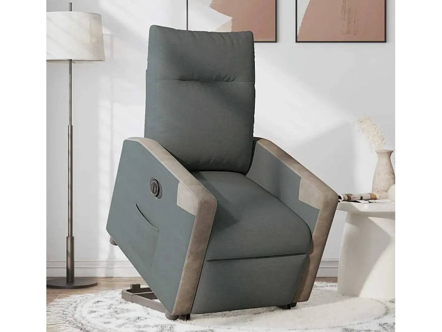Poltrona Confortável | Poltrona reclinável elevatória elétrica tecido cinzento-escuro SHL555106