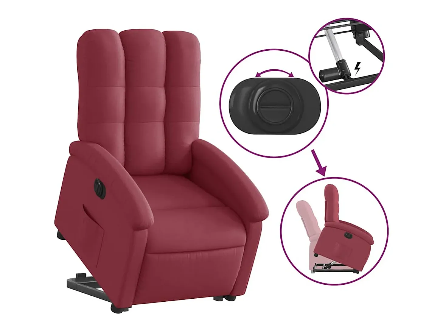 Poltrona Confortável | Poltrona reclinável elevatória elétrica tecido vermelho-tinto SHL813603