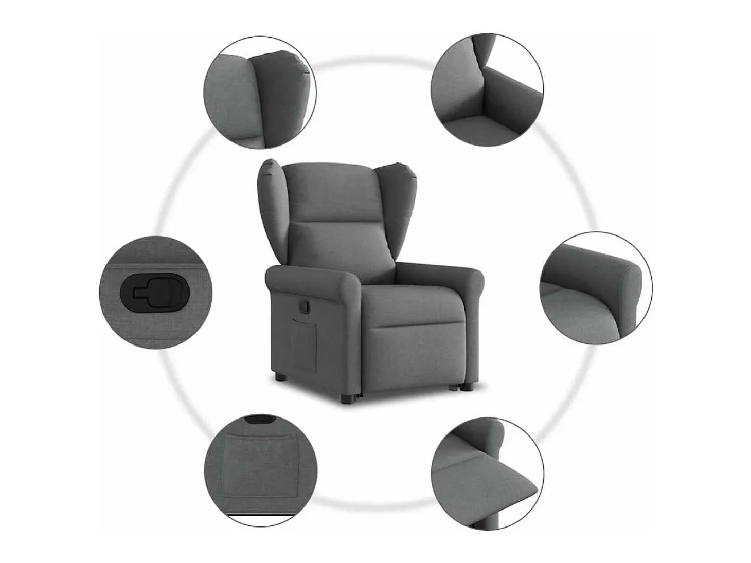 Poltrona Confortável | Poltrona reclinável elevatória tecido cinzento-escuro SHL103183