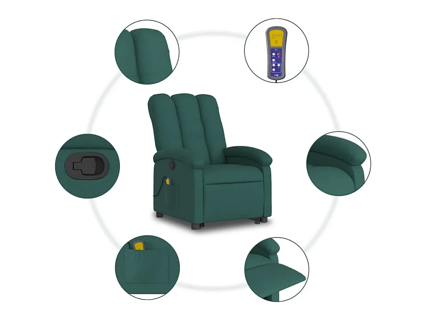 Poltrona Confortável | Poltrona reclinável elevatória de massagens tecido verde-escuro SHL288059
