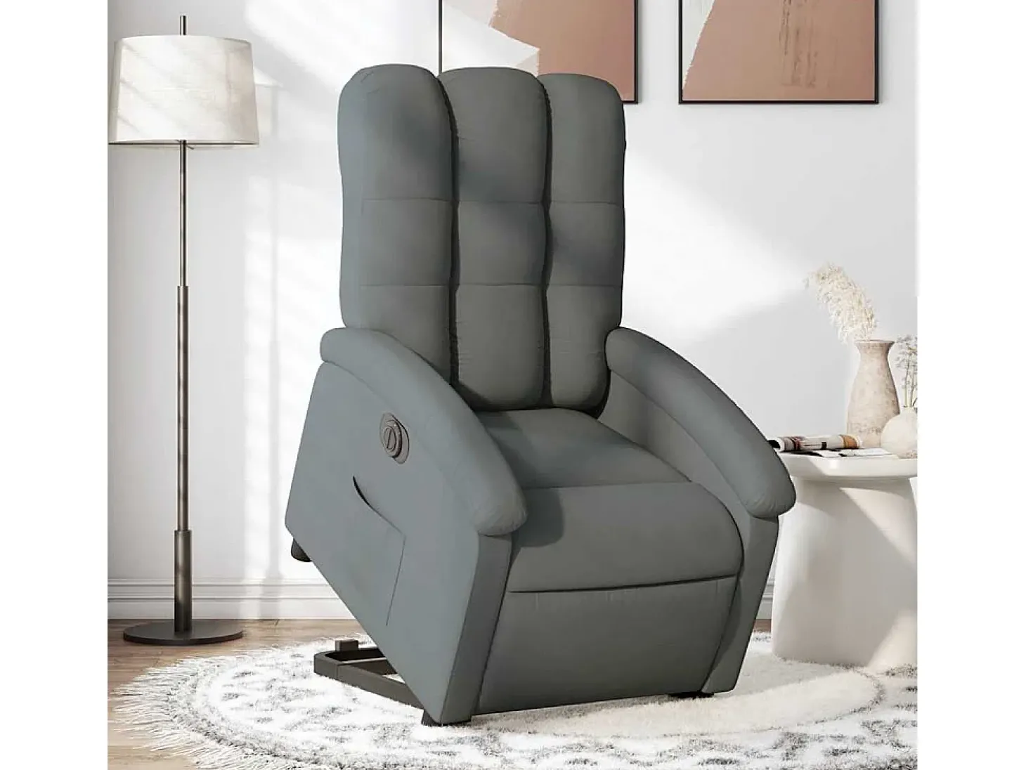 Poltrona Confortável | Poltrona reclinável elevatória elétrica tecido cinzento-escuro SHL350785