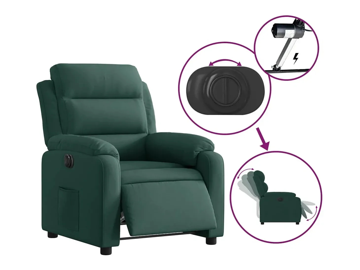 Poltrona Confortável | Poltrona reclinável elétrica veludo verde-escuro SHL821732