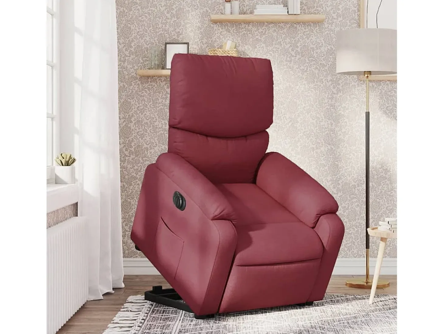 Poltrona Confortável | Poltrona reclinável elevatória elétrica tecido vermelho-tinto SHL310431