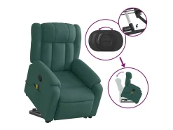 Poltrona Confortável | Poltrona reclinável elevatória de massagens tecido verde-escuro SHL628304