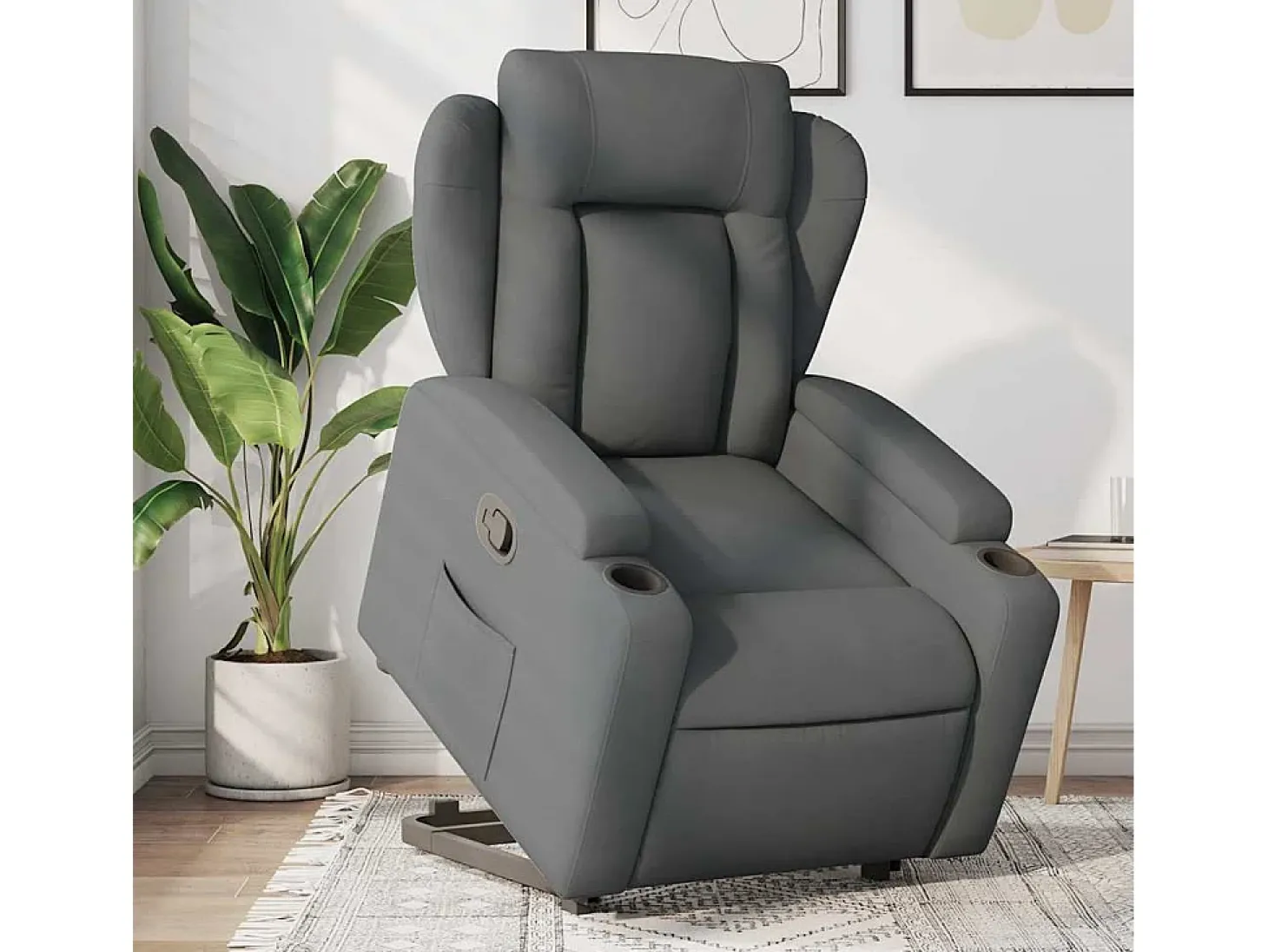 Poltrona Confortável | Poltrona reclinável elevatória tecido cinzento-escuro SHL570840