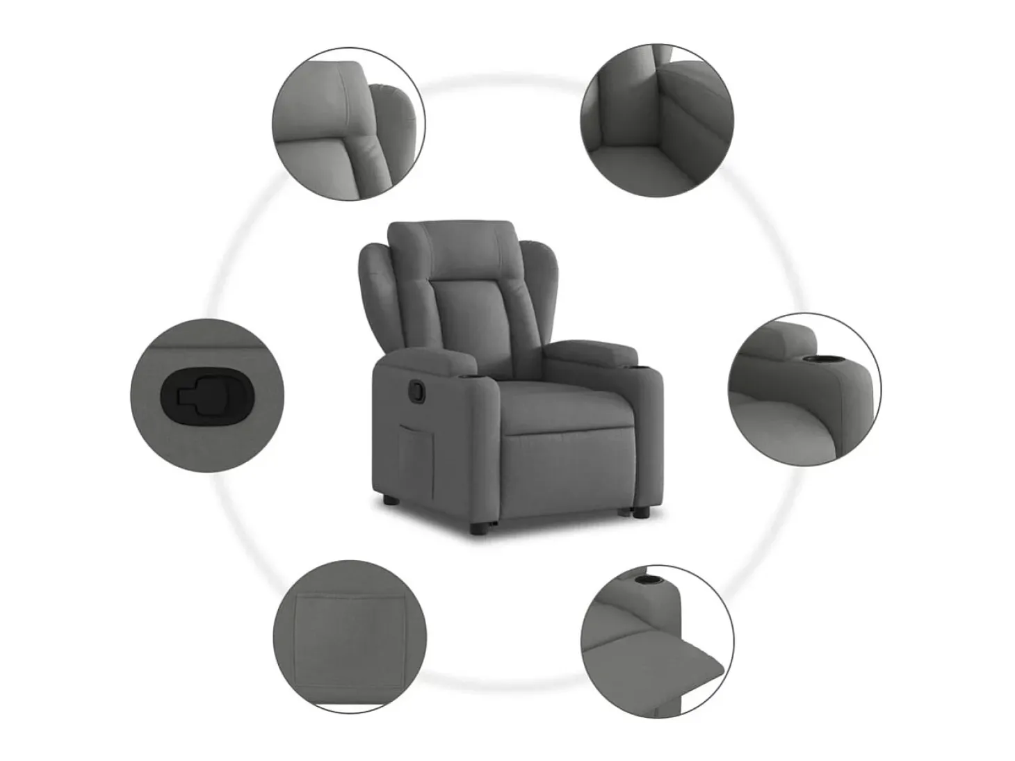 Poltrona Confortável | Poltrona reclinável elevatória tecido cinzento-escuro SHL570840