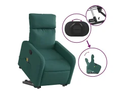 Poltrona Confortável | Poltrona reclinável elevatória de massagens tecido verde-escuro SHL720816