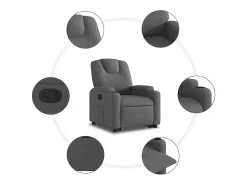 Poltrona Confortável | Poltrona reclinável elevatória tecido cinzento-escuro SHL473566