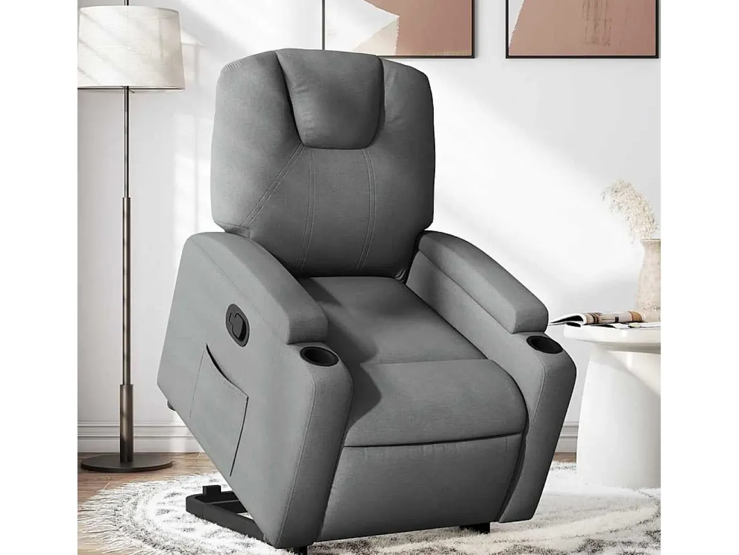 Poltrona Confortável | Poltrona reclinável elevatória tecido cinzento-escuro SHL473566