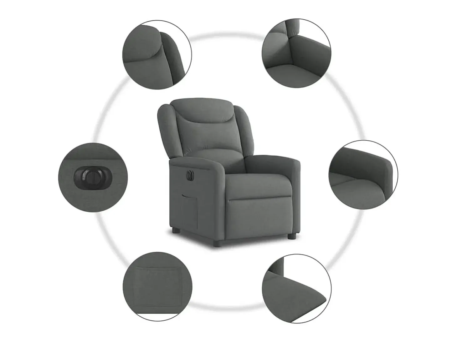 Poltrona Confortável | Poltrona reclinável elétrica tecido cinzento-escuro SHL715343