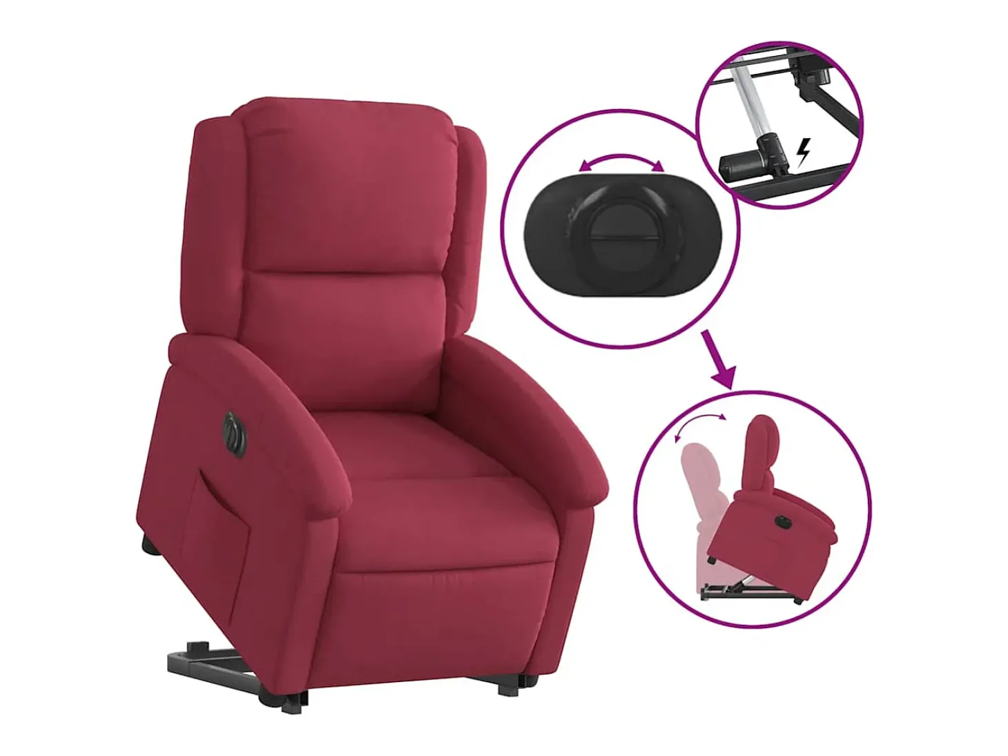 Poltrona Confortável | Poltrona reclinável elevatória elétrica veludo vermelho-tinto SHL80127
