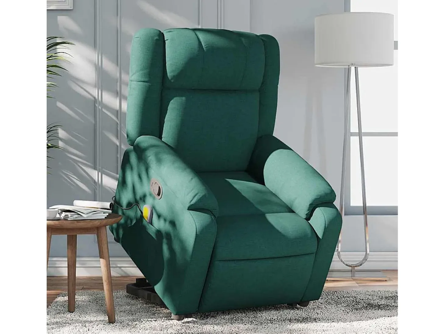 Poltrona Confortável | Poltrona reclinável elevatória de massagens tecido verde-escuro SHL536170