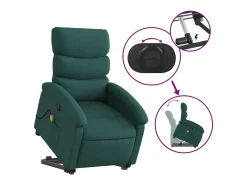 Poltrona Confortável | Poltrona reclinável elevatória de massagens tecido verde-escuro SHL692903