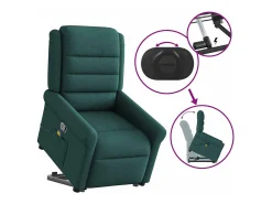Poltrona Confortável | Poltrona reclinável elevatória de massagens tecido verde-escuro SHL579966
