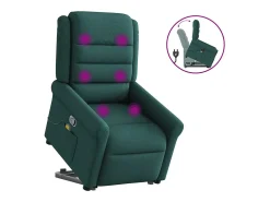 Poltrona Confortável | Poltrona reclinável elevatória de massagens tecido verde-escuro SHL579966