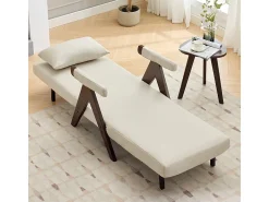 Poltrona conversível em linho bege - com almofada - encosto ajustável em 6 níveis - superfície de dormir 184x56 cm