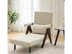 Poltrona conversível em linho bege - com almofada - encosto ajustável em 6 níveis - superfície de dormir 184x56 cm