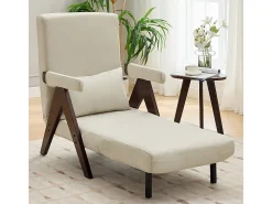 Poltrona conversível em linho bege - com almofada - encosto ajustável em 6 níveis - superfície de dormir 184x56 cm