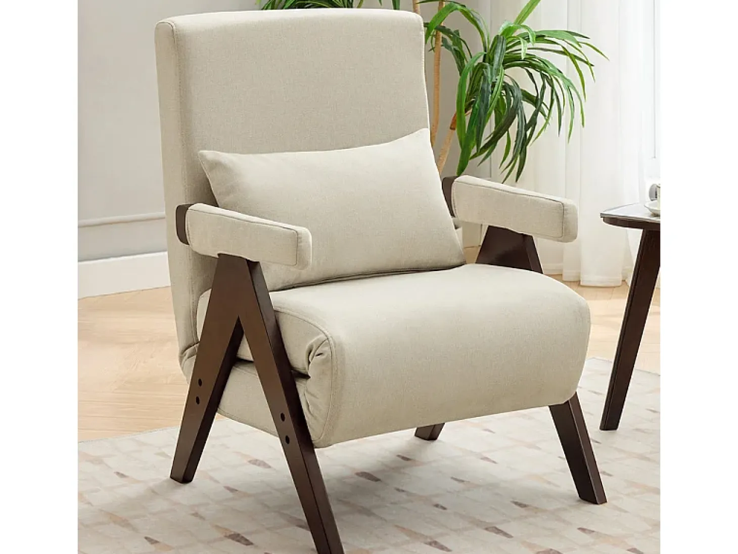 Poltrona conversível em linho bege - com almofada - encosto ajustável em 6 níveis - superfície de dormir 184x56 cm