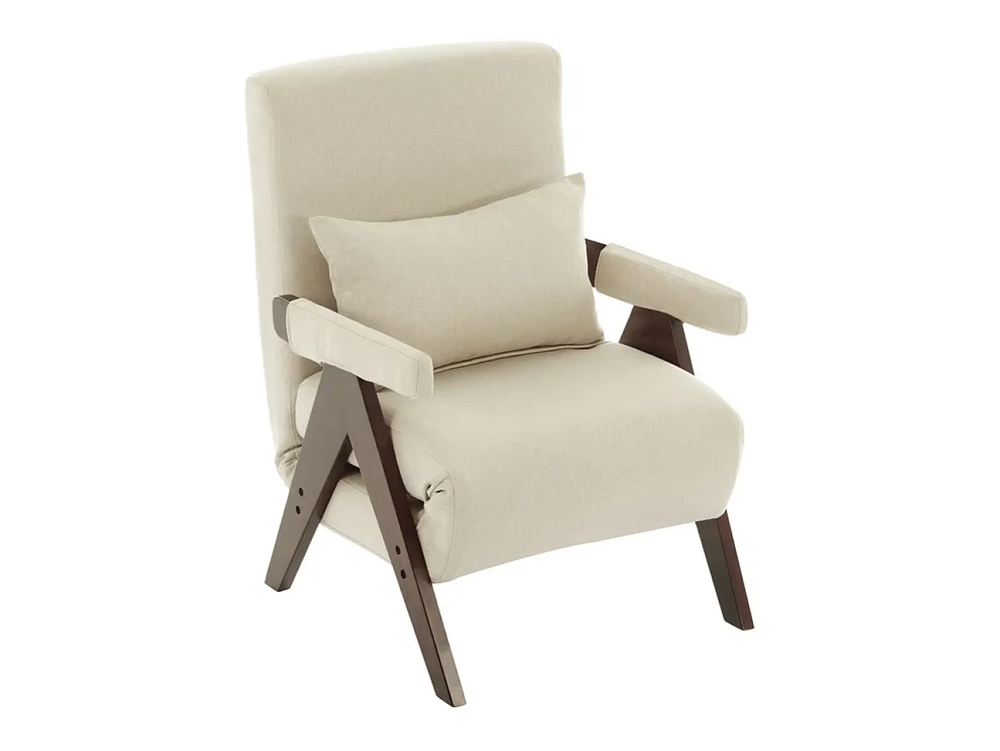 Poltrona conversível em linho bege - com almofada - encosto ajustável em 6 níveis - superfície de dormir 184x56 cm