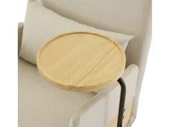 Poltrona conversível três em um com função de cama, equipada com bandeja de madeira, bege