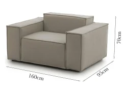 Poltrona Cristiana, Poltrona de sala, 100% Made in Italy, Poltrona relaxante em tecido acolchoado, 160x95h70 cm, Taupe
