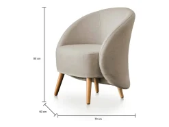 Poltrona Dabdal, Poltrona lounge design, 100% Made in Italy, Poltrona relaxante em tecido acolchoado, 70x60h80 cm, Taupe