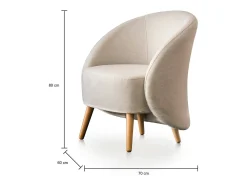 Poltrona Dabdal, poltrona lounge design, 100% Made in Italy, poltrona relaxante em tecido acolchoado, 70x60h80 cm, Bege