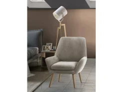Poltrona Dabdall, Poltrona design para sala, 100% Fabricado na Itália, Poltrona relaxante em tecido acolchoado, 80x70h95 cm, Taupe