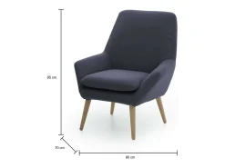 Poltrona Dabdall, Poltrona lounge design, 100% Made in Italy, Poltrona relaxante em tecido acolchoado, 80x70h95 cm, Azul