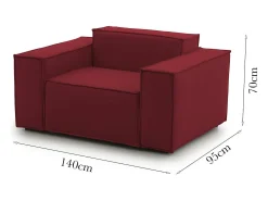 Poltrona Dciurri, Poltrona de sala, 100% Fabricado na Itália, Poltrona relaxante em tecido acolchoado, 140x95h70 cm, Vermelho