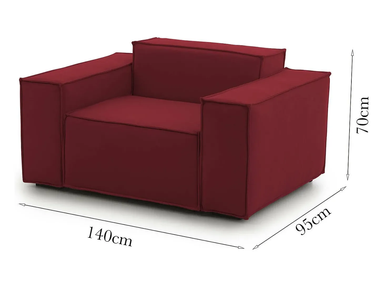 Poltrona Dciurri, Poltrona de sala, 100% Fabricado na Itália, Poltrona relaxante em tecido acolchoado, 140x95h70 cm, Vermelho