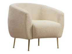 Poltrona de bouclé creme em poliéster com pernas de metal dourado - Confortável e elegante