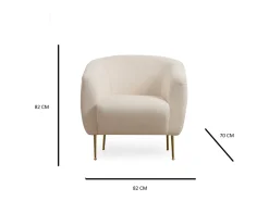 Poltrona de bouclé creme em poliéster com pernas de metal dourado - Confortável e elegante