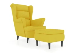 Poltrona de descanso com banco veludo amarelo mostarda PT713573
