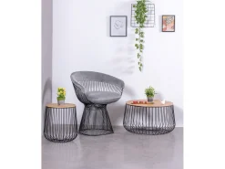 Poltrona de design estofada em veludo e estrutura em aço - Albert - Cinza