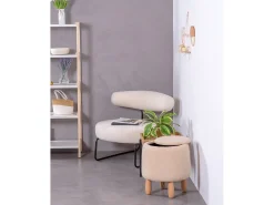 Poltrona de design estofada em bouclé e base em aço - Oxford - Branco