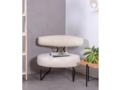Poltrona de design estofada em bouclé e base em aço - Oxford - Branco