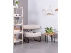Poltrona de design estofada em bouclé e base em aço - Oxford - Branco