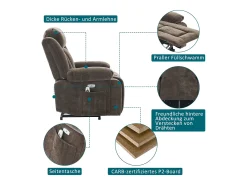 Poltrona de massagem elétrica - 95 x 94 x 107 cm - com massagem de 8 pontos + função de aquecimento e elevação - tecido - marrom
