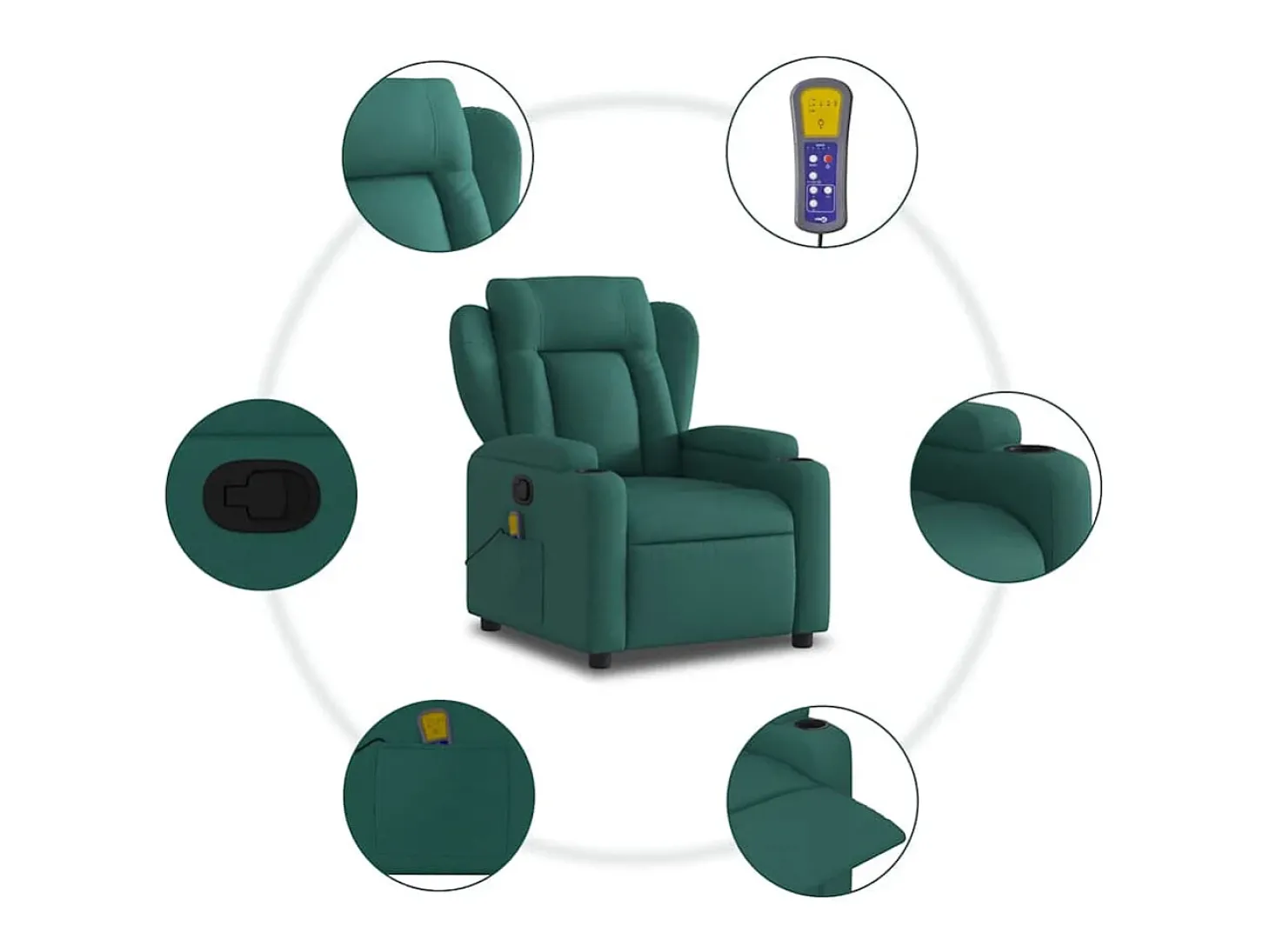 Poltrona de massagens reclinável tecido verde-escuro SHL852997