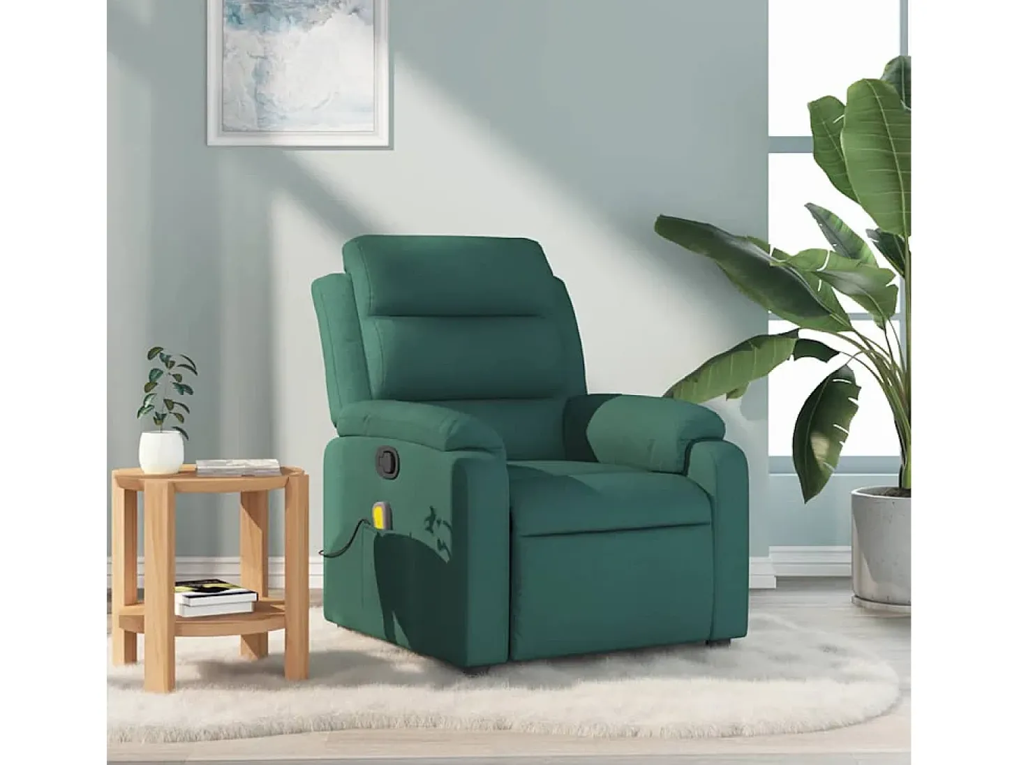 Poltrona de massagens reclinável tecido verde-escuro SHL100373