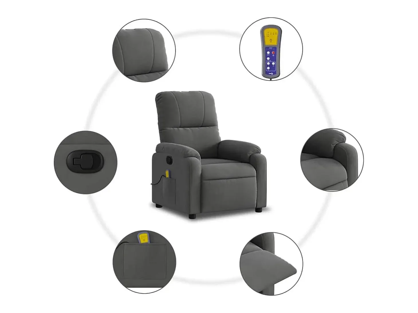 Poltrona de massagens reclinável tecido microfibra cinza-escuro SHL739959
