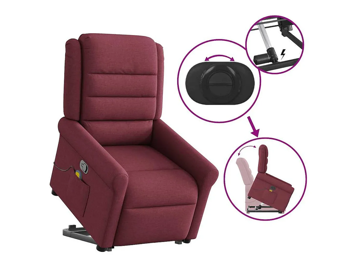 Poltrona de massagens reclin. elevatória tecido vermelho tinto SHL786242
