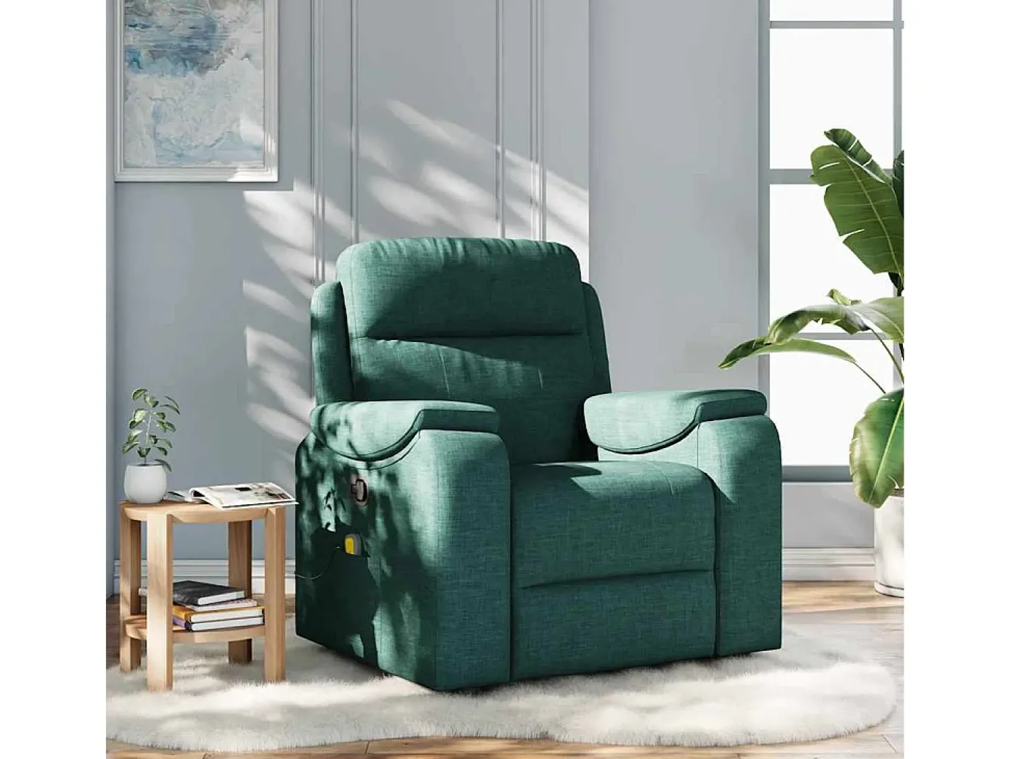 Poltrona de massagens reclinável tecido verde-escuro SHL600263
