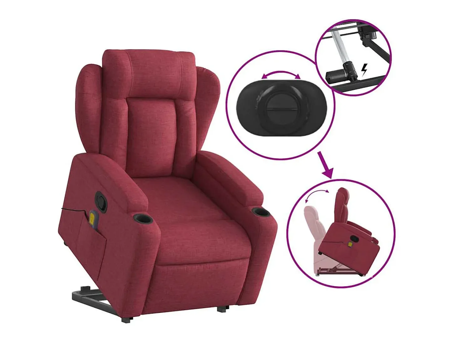 Poltrona de massagens reclin. elevatória tecido vermelho tinto SHL606843